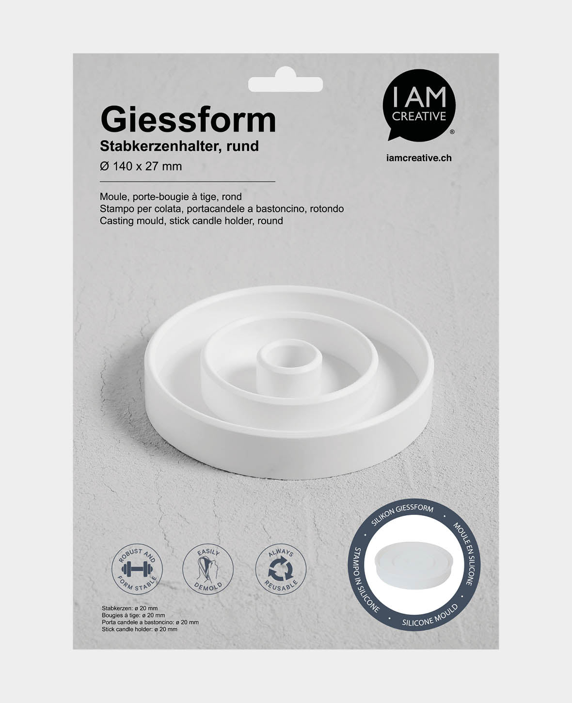 Silikon Giessform, Stabkerzenhalter, ø 140 x 27mm