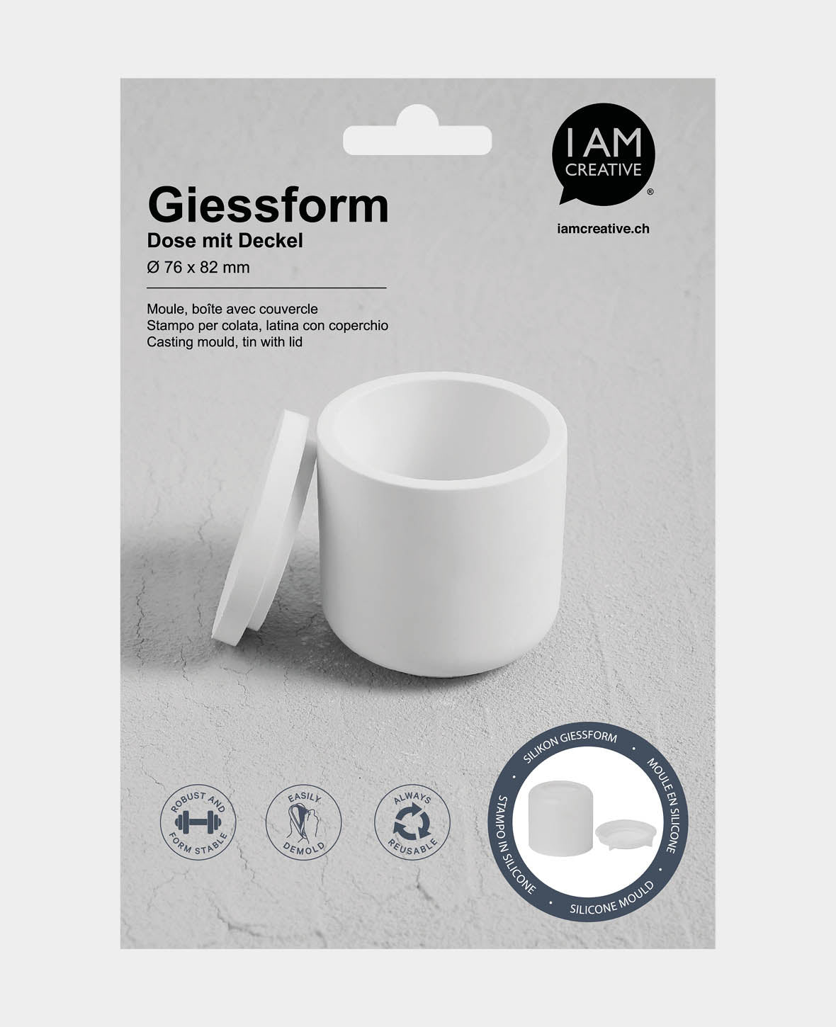 Silikon Giessform, Dose mit Deckel, ø 76 x 82 mm