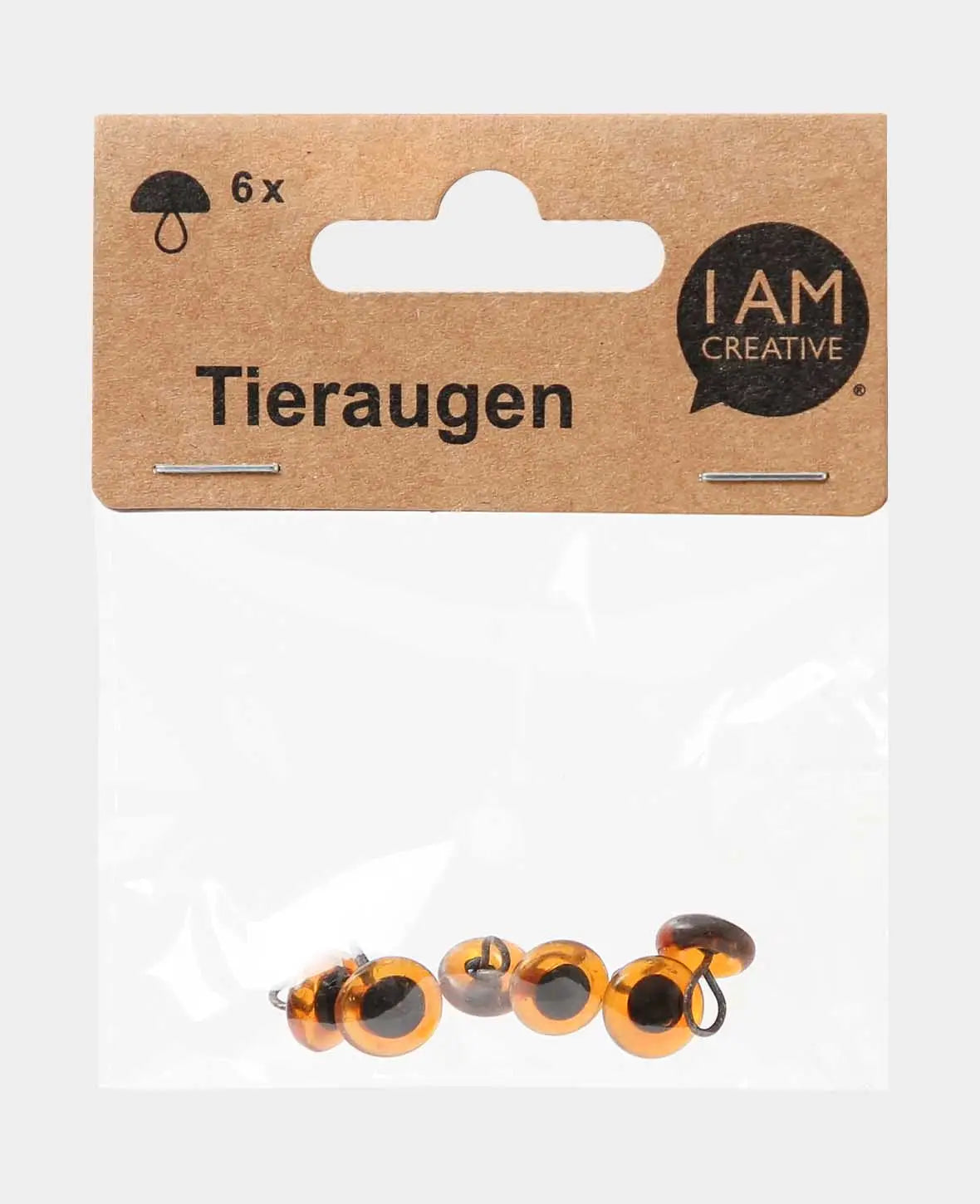Tieraugen mit Öse, Glas, ca. ø 10 mm, Braun, 6 Stk.
