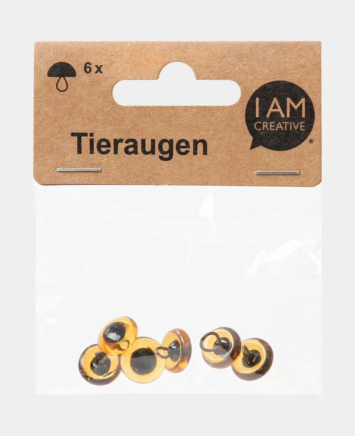 Tieraugen mit Öse, Glas, ca. ø 12 mm, Braun, 6 Stk.