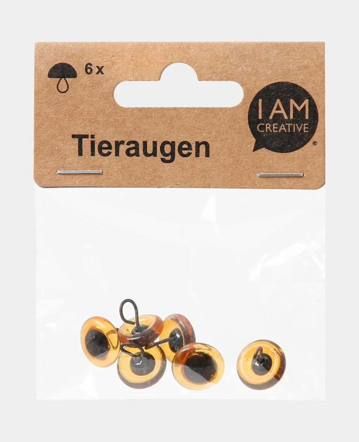 Tieraugen mit Öse, Glas, ca. ø 14 mm, Braun, 6 Stk.