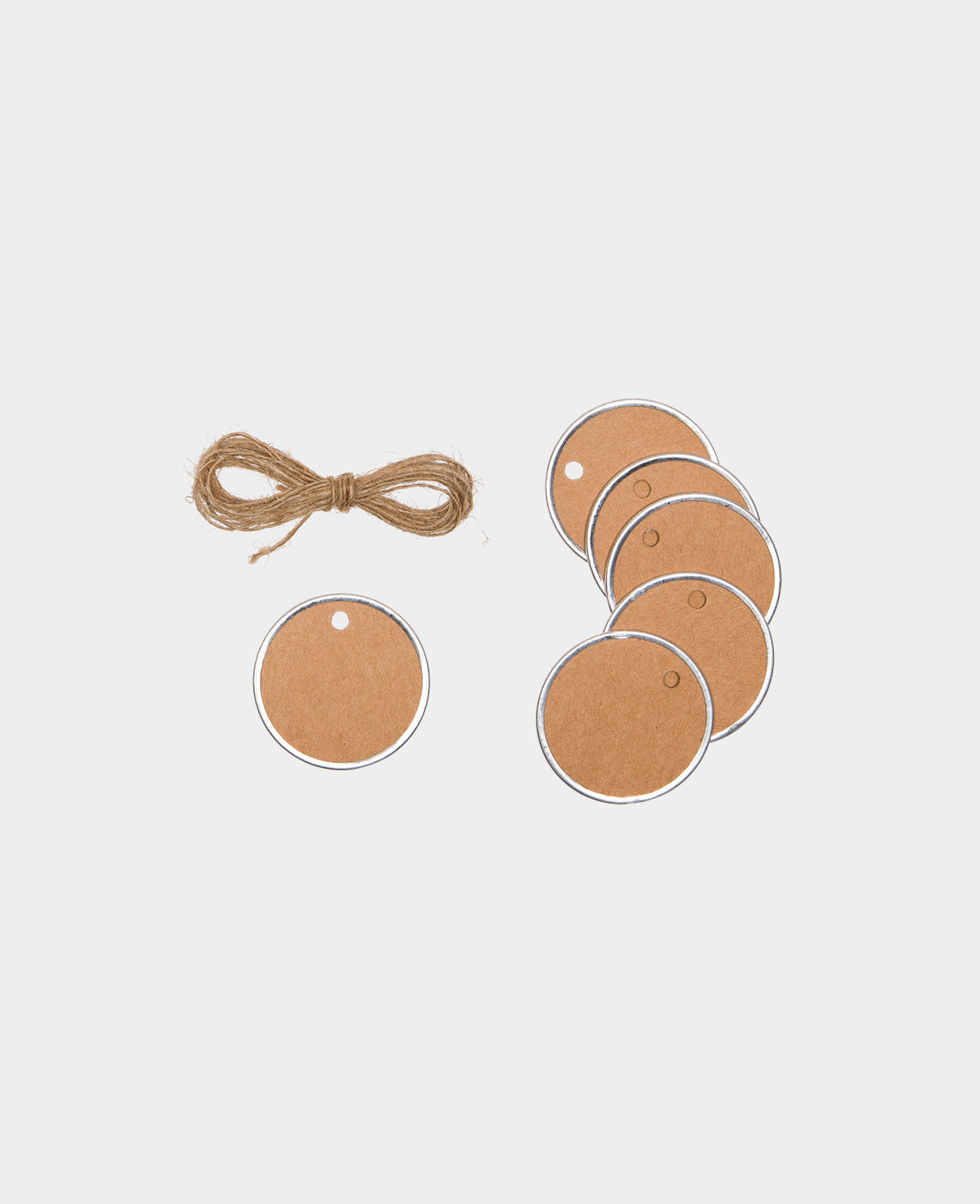 Étiquettes en papier avec ficelle de jute, marron, Ø 4 x 0.1 cm, 6 pces