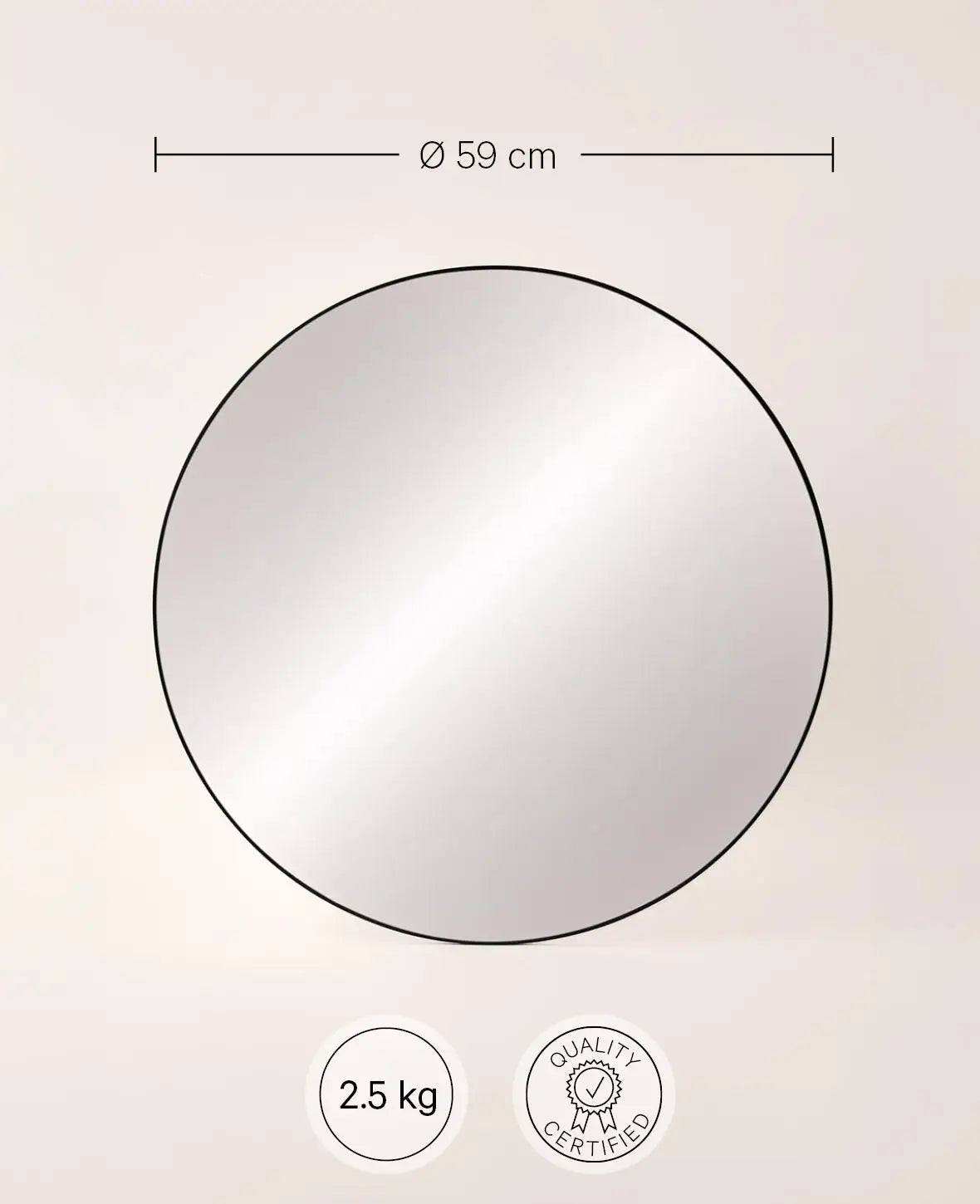 Round Wall Mirror, Black D59cm