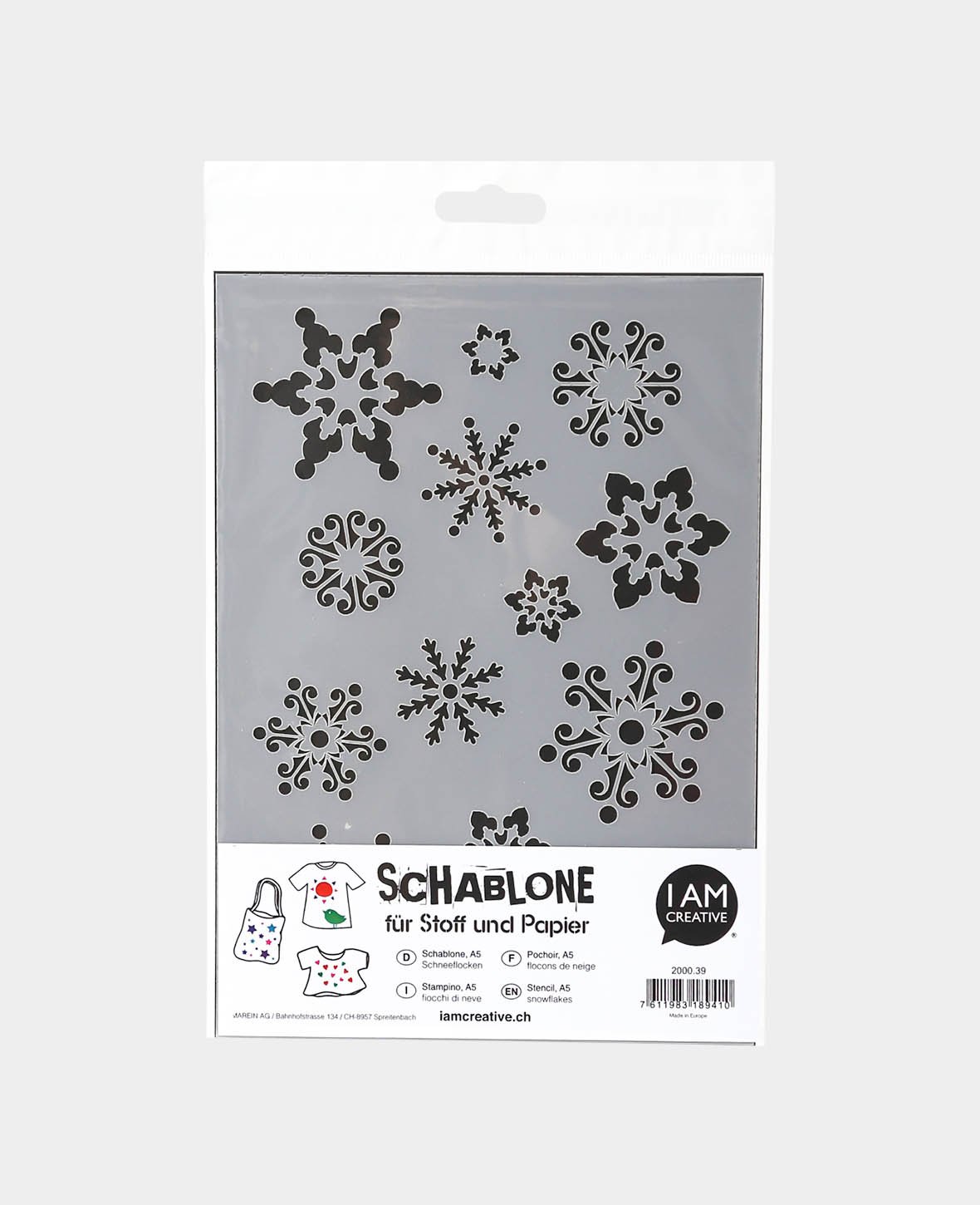 Pochoir Flocons de neige, 148 x 210 mm (A5), Blanc translucide