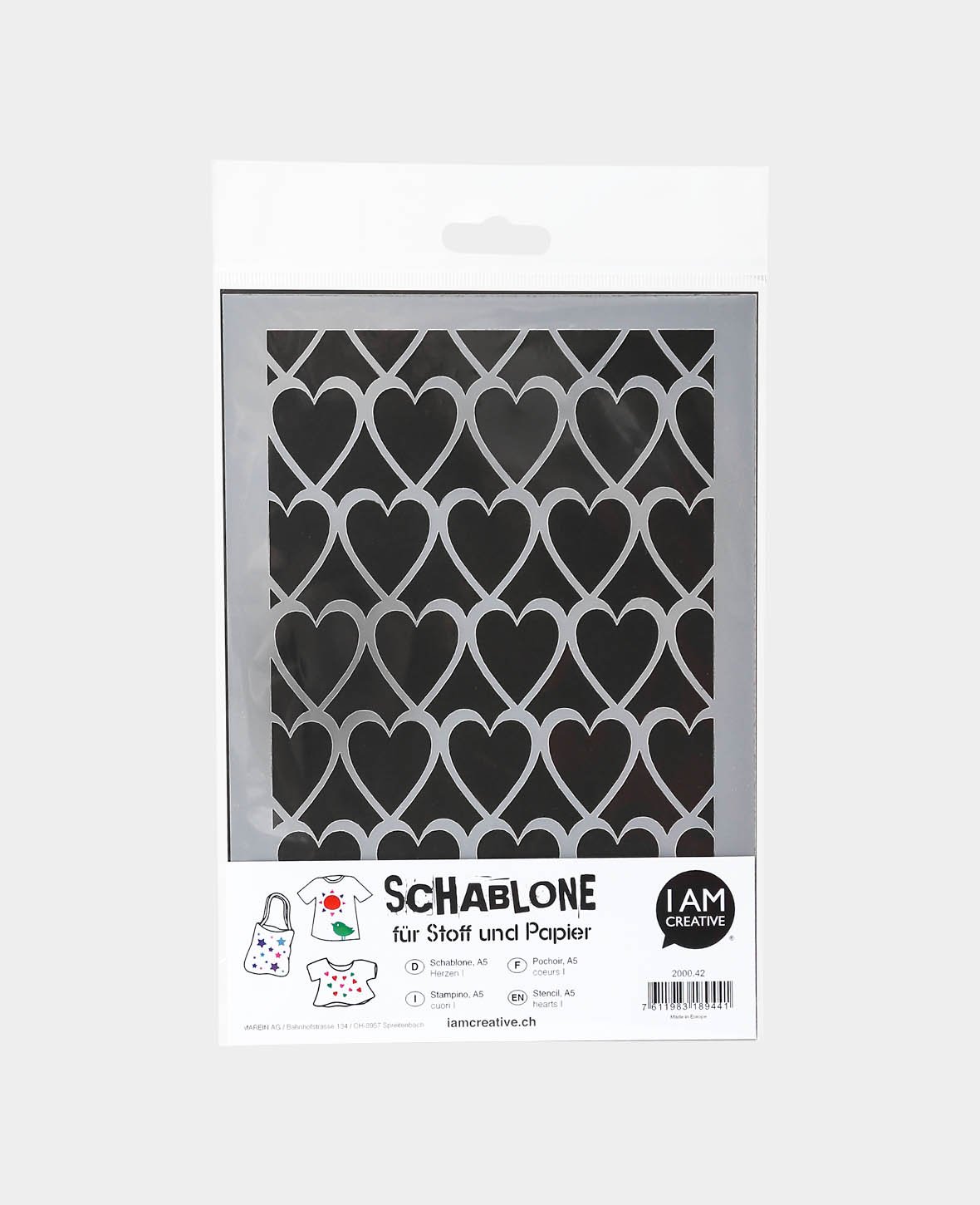 Schablone Herzen I, 148 x 210 mm (A5), Weiss transluszent