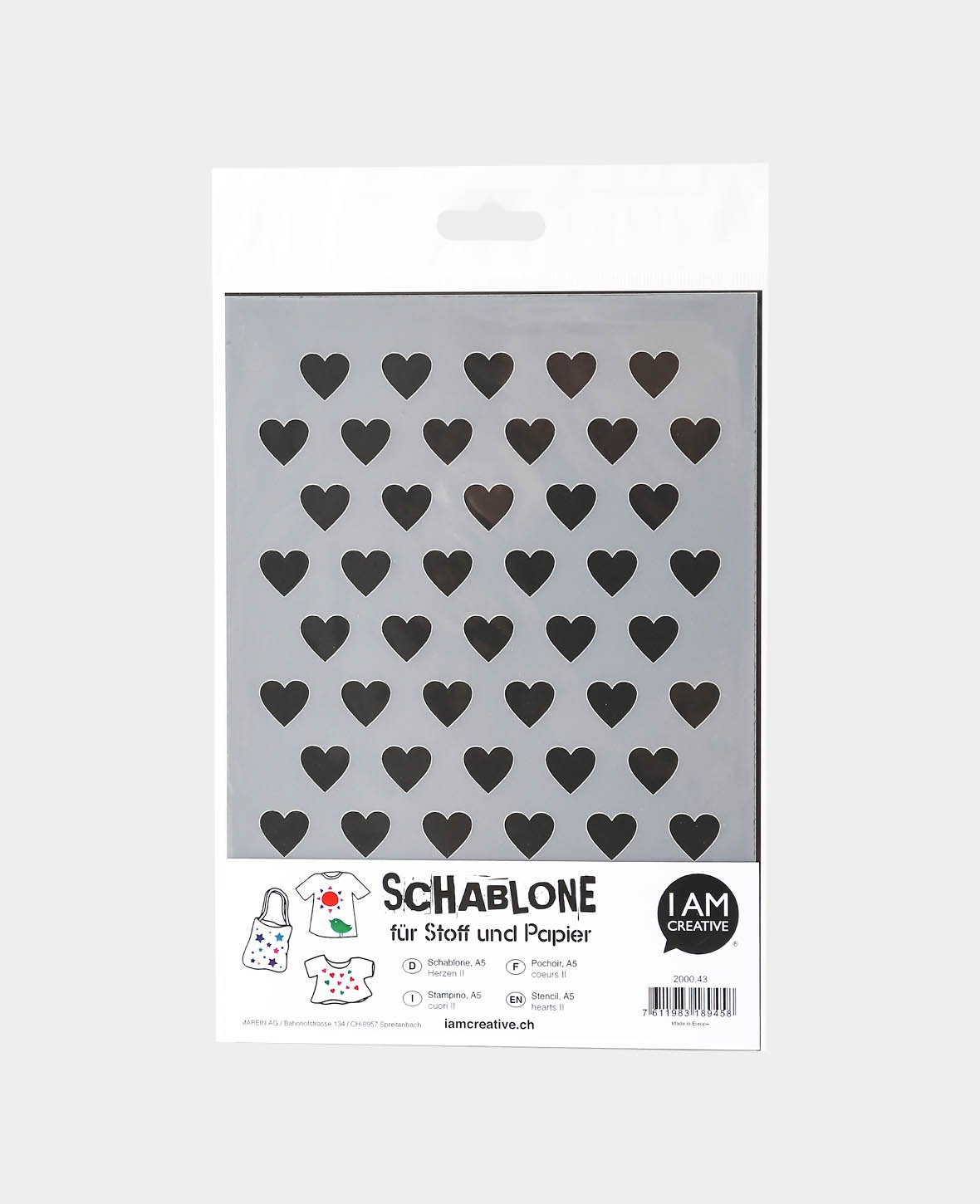 Schablone Herzen II, 148 x 210 mm (A5), Weiss transluszent