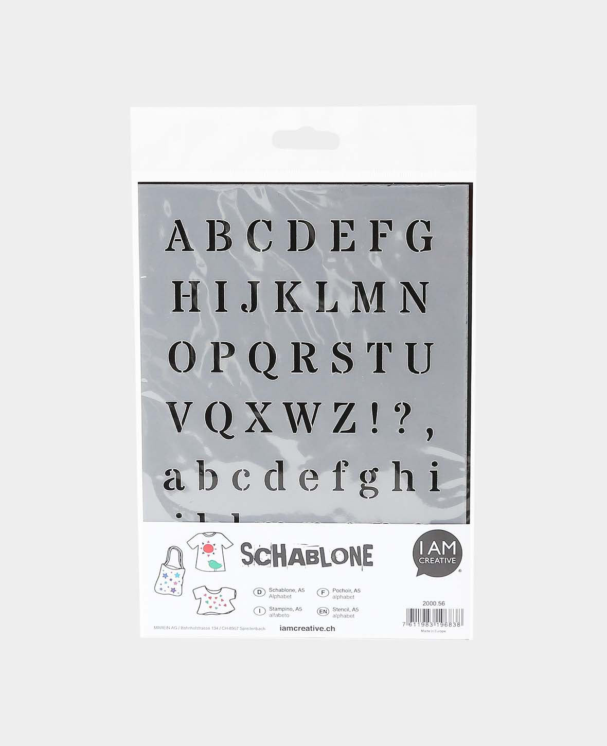 Pochoir alphabet, 148 x 210 mm (A5), blanc translucide