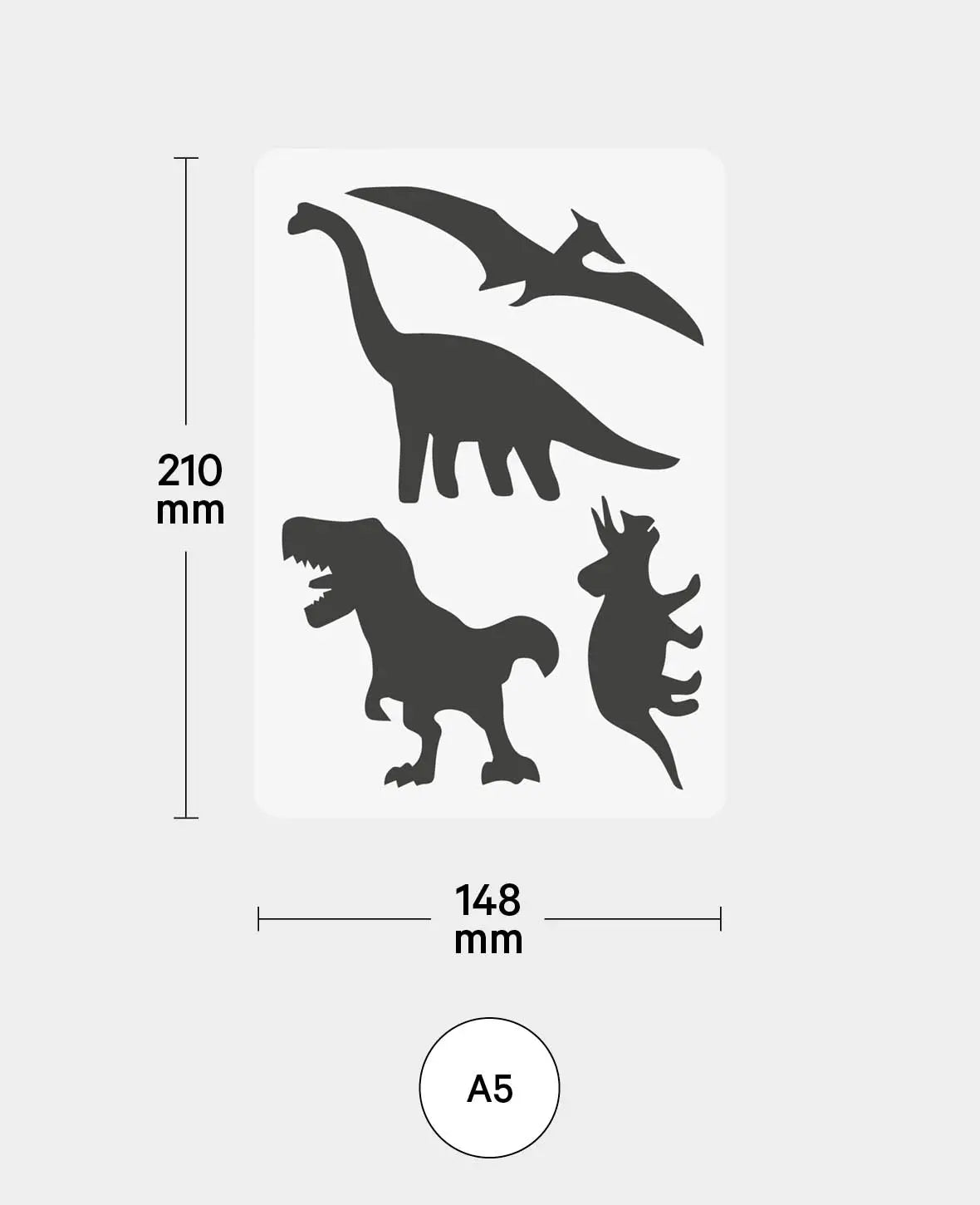 Schablone Kids Dinosaurier, 148 x 210 mm (A5), Weiss transluszent,