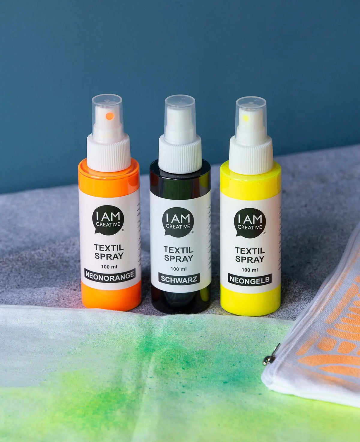 Textilspray Set Shine, neongelb, neonorange, schwarz, 100ml, 3 Stk.