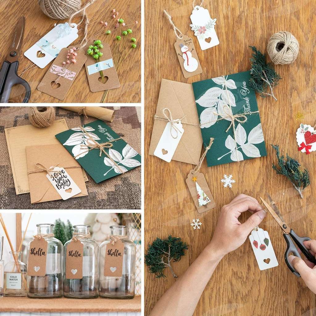 Gift Tags Craft Labels + Jute Twine – Brown / White, 200 pcs.