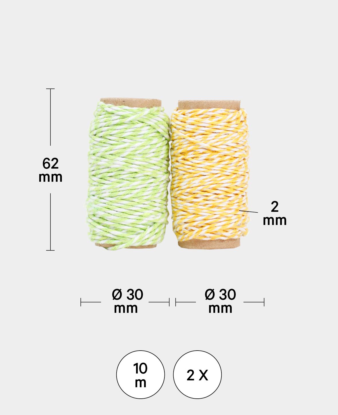 Bakers Twine, marron clair et noir, 2 mm x 10 m, 2 pièces
