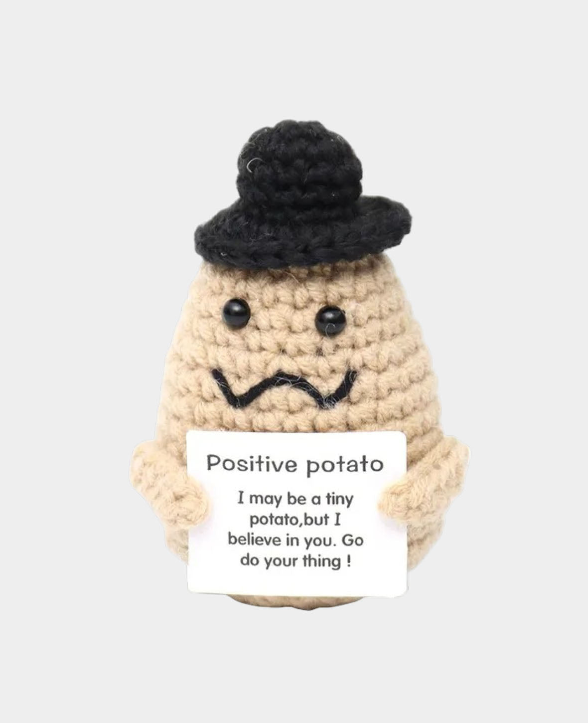 Positive Potato mit Hut, Gehäkeltes Mini Plüschtier / Glücksbringer, Braun, 9 x 5 cm