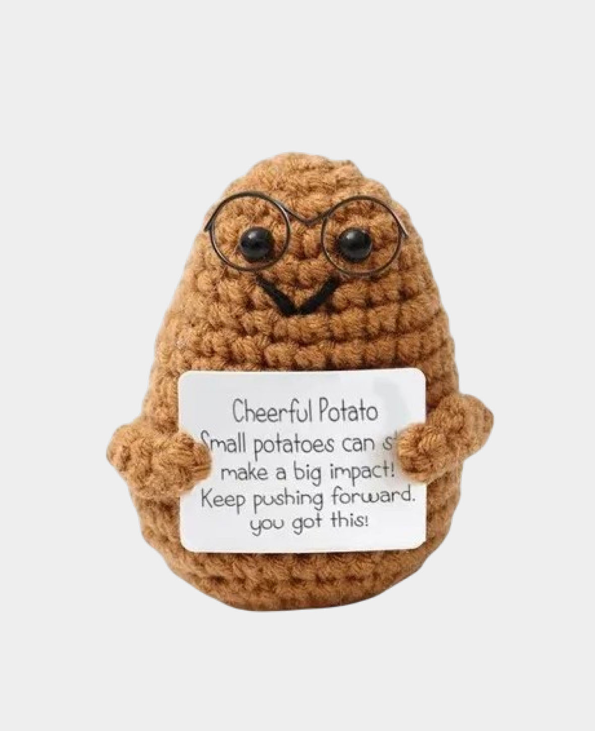 Positive Potato mit Brille, Gehäkeltes Mini Plüschtier / Glücksbringer, Braun, 8 x 6 cm