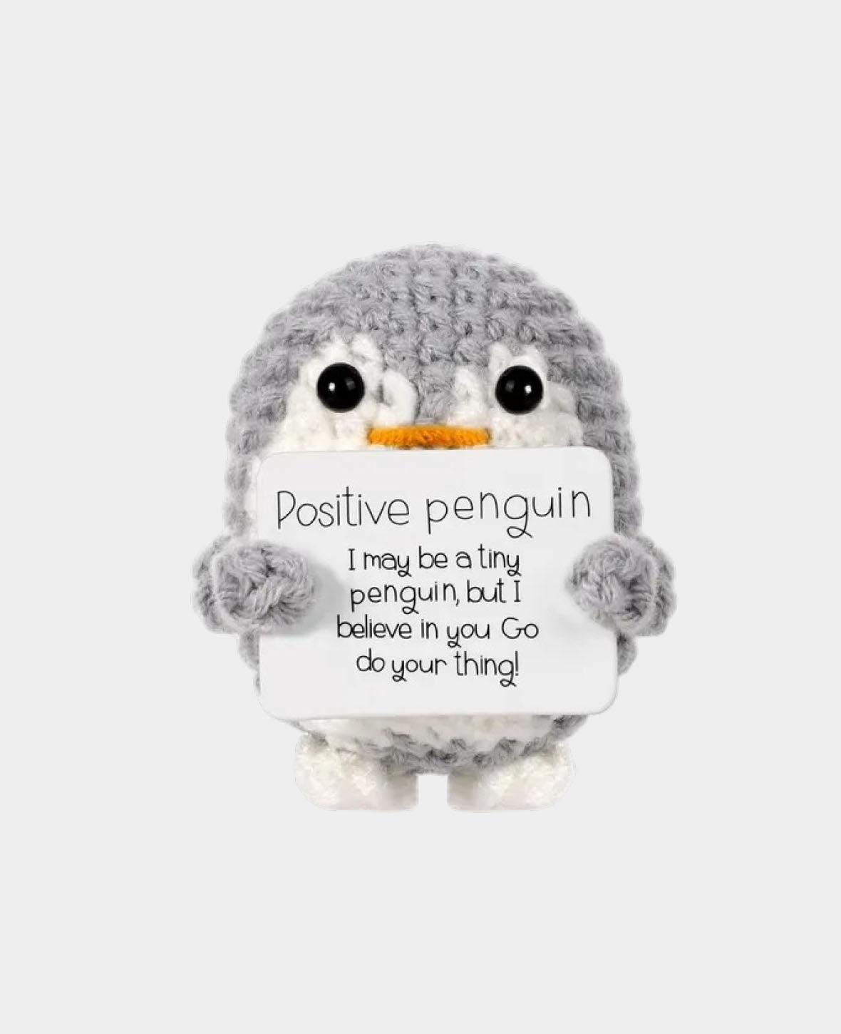 Positive Penguin, Gehäkeltes Mini Plüschtier / Glücksbringer, Grau, 6 x 5 cm