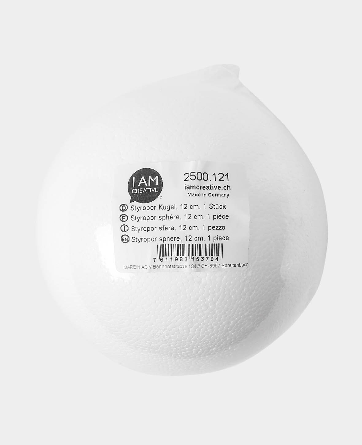 Styroporkugel, Styroporball für Bastel- und Dekoarbeiten, Weiss, ø 12 cm