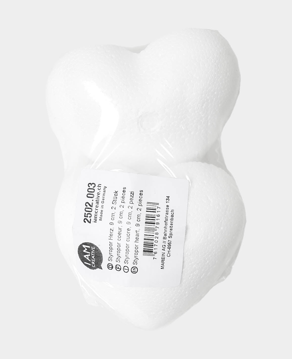Styroporherz, Weiss, ø 9 cm, 2 Stk.