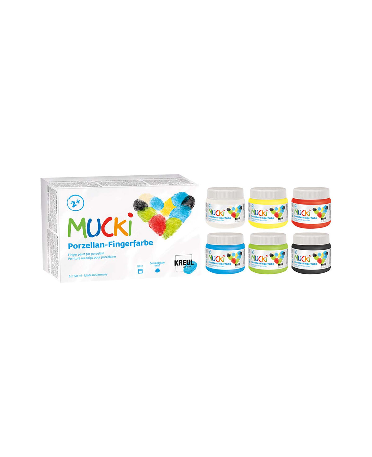 6er Set MUCKI Porzellan-Fingerfarbe, 6 x 150 ml