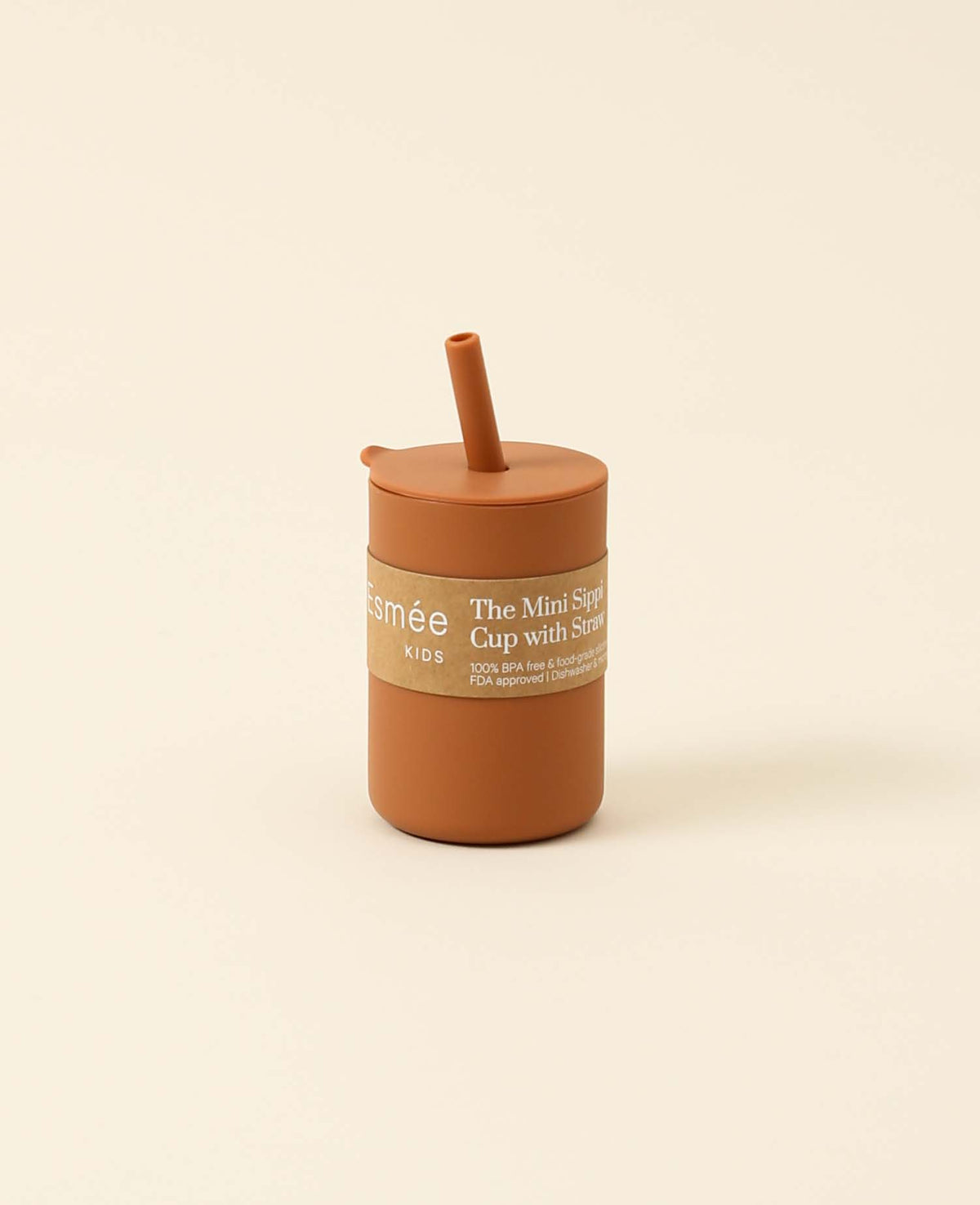 Trinkbecher mit Strohhalm für Kinder in rostrot aus Silikon, 200 ml