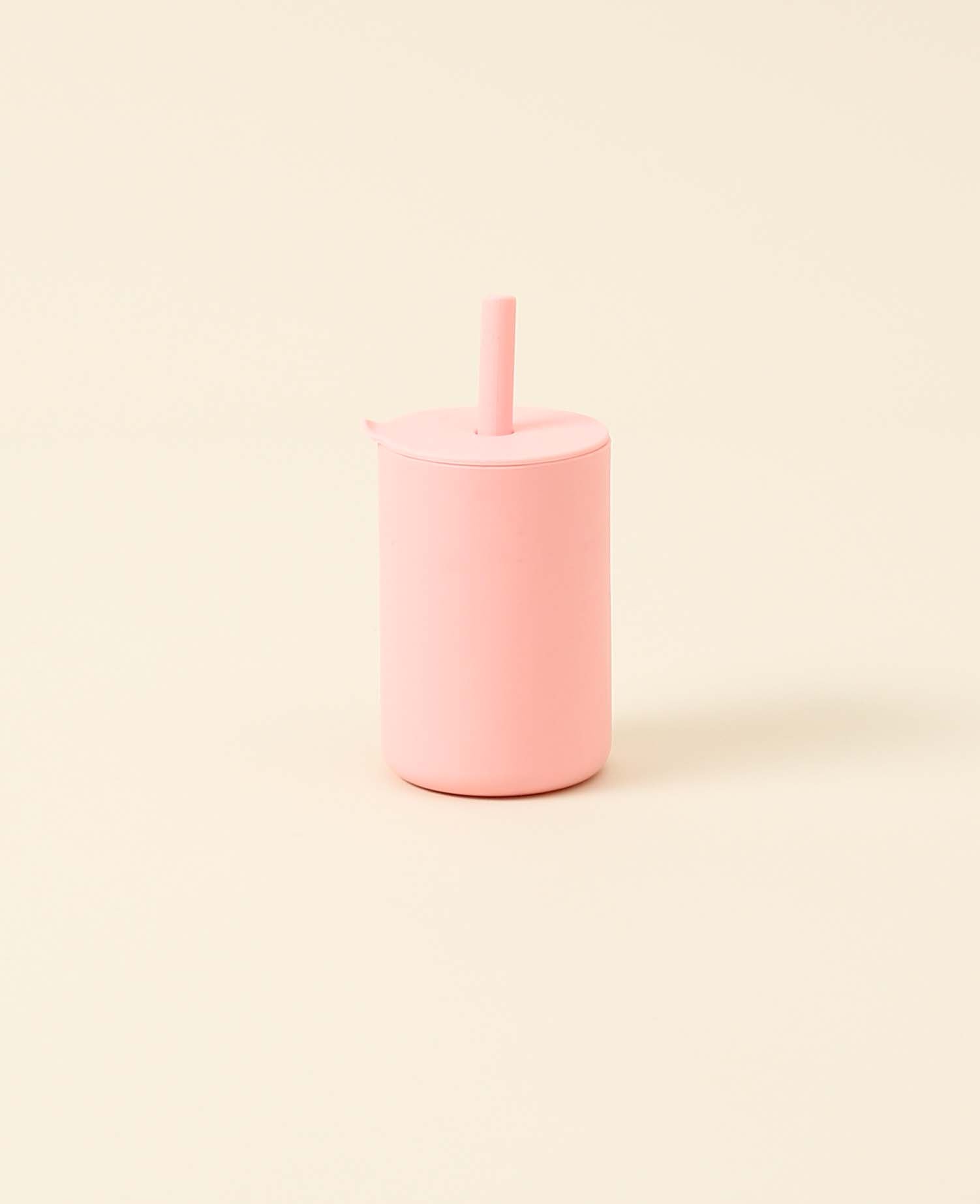Trinkbecher mit Strohhalm für Kinder in rosa aus Silikon, 200 ml