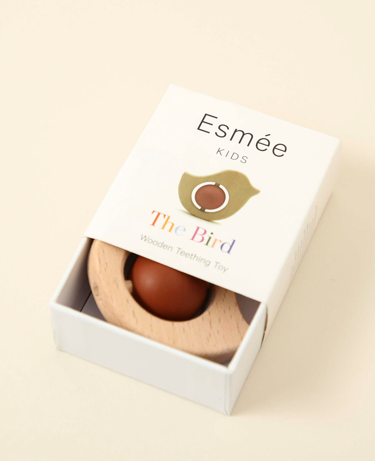 Vogel Beissring aus Buchenholz und Silikon für Kinder ab 3 Monate