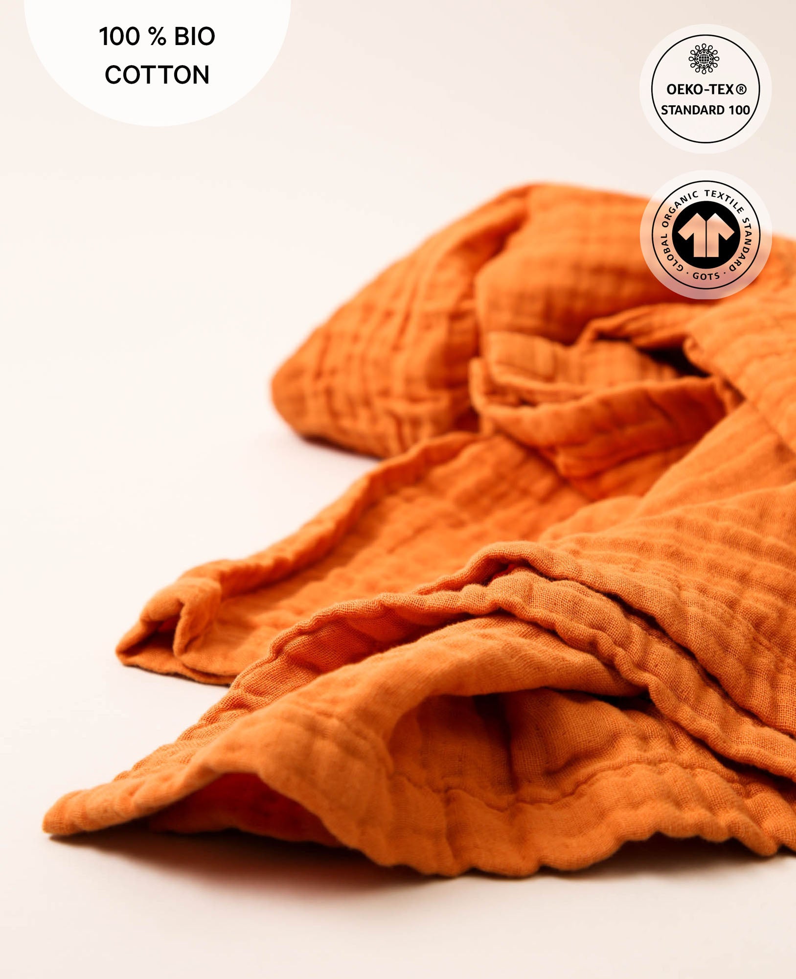 Poncho "Lilo" aus 100% Bio Baumwolle-Musselin in Orange für Kinder im Alter von 5-6 Jahren