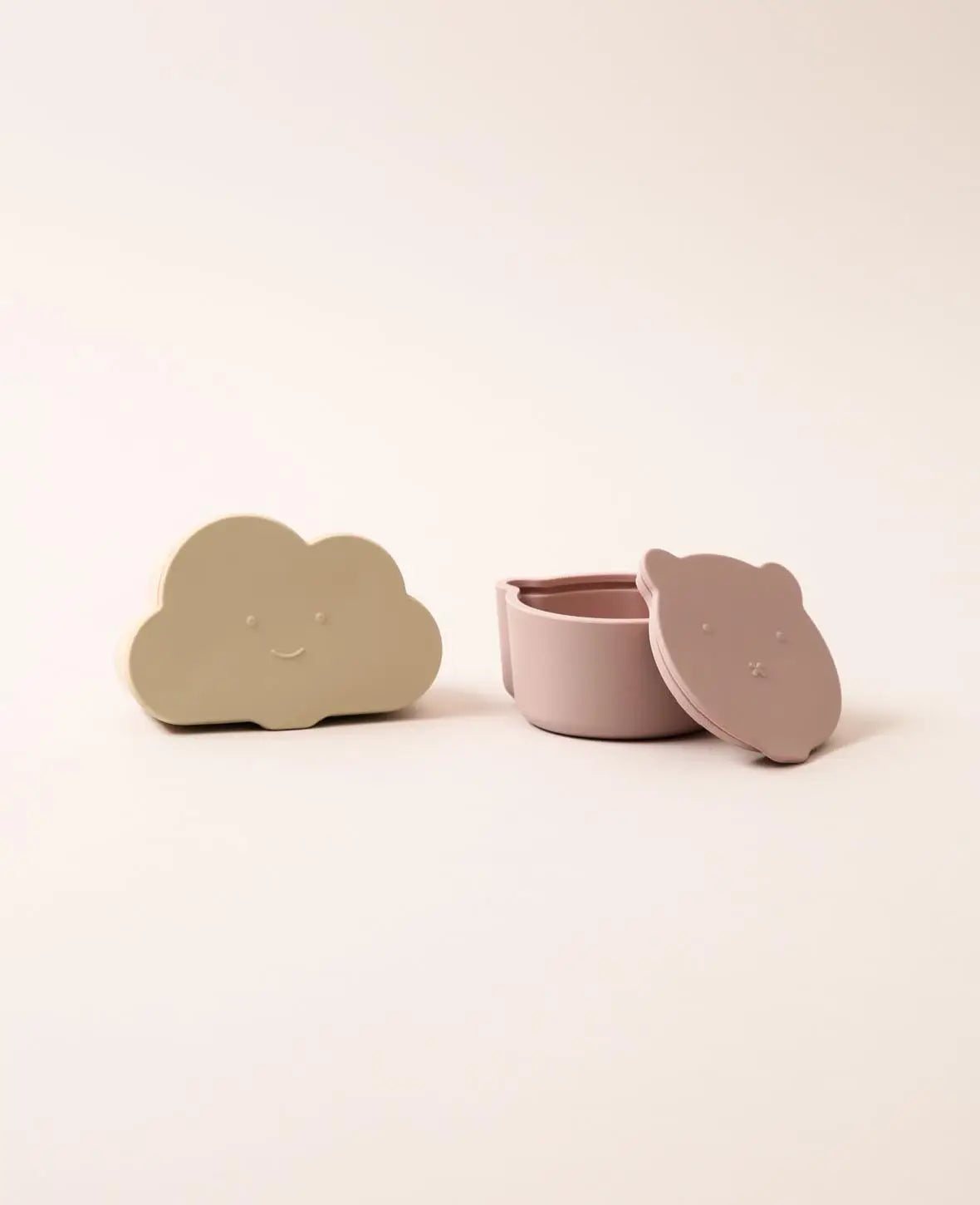 Kinder Lunchbox Set / Snackbox / Aufbewahrungsdosen in Wolken und Bärenform, aus Silikon in Rosa / Beige