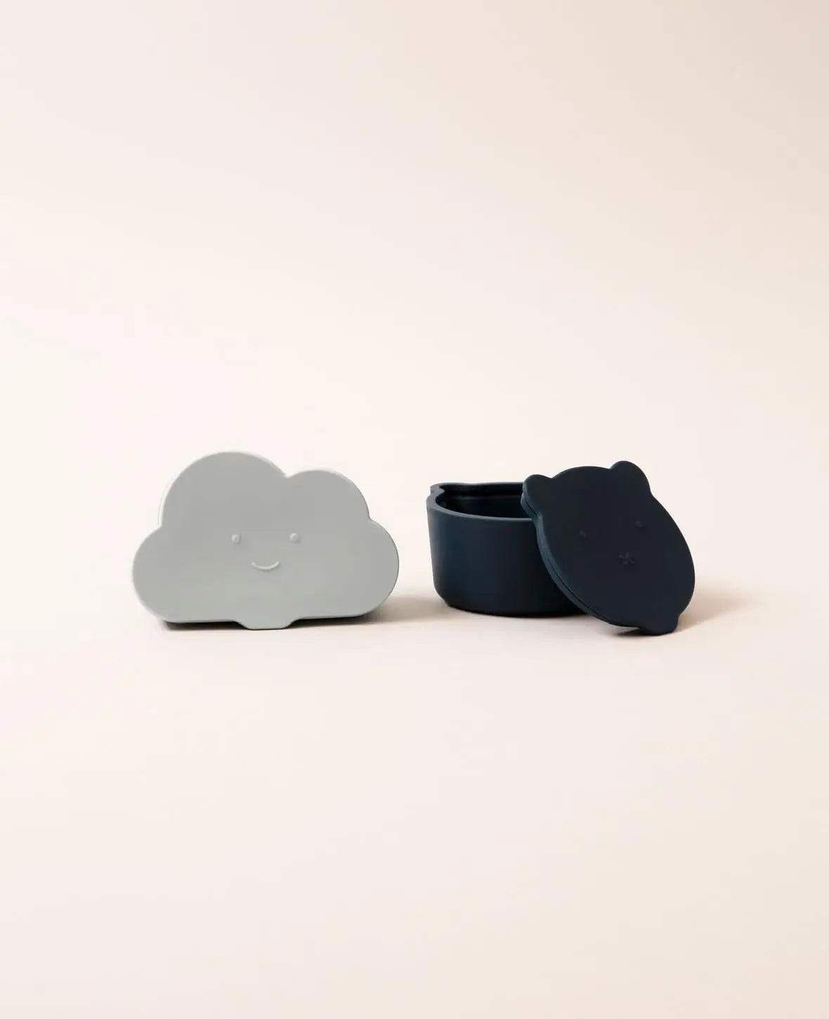 Kinder Lunchbox Set / Snackbox / Aufbewahrungsdosen in Wolken und Bärenform, aus Silikon in Hellblau / Dunkelblau