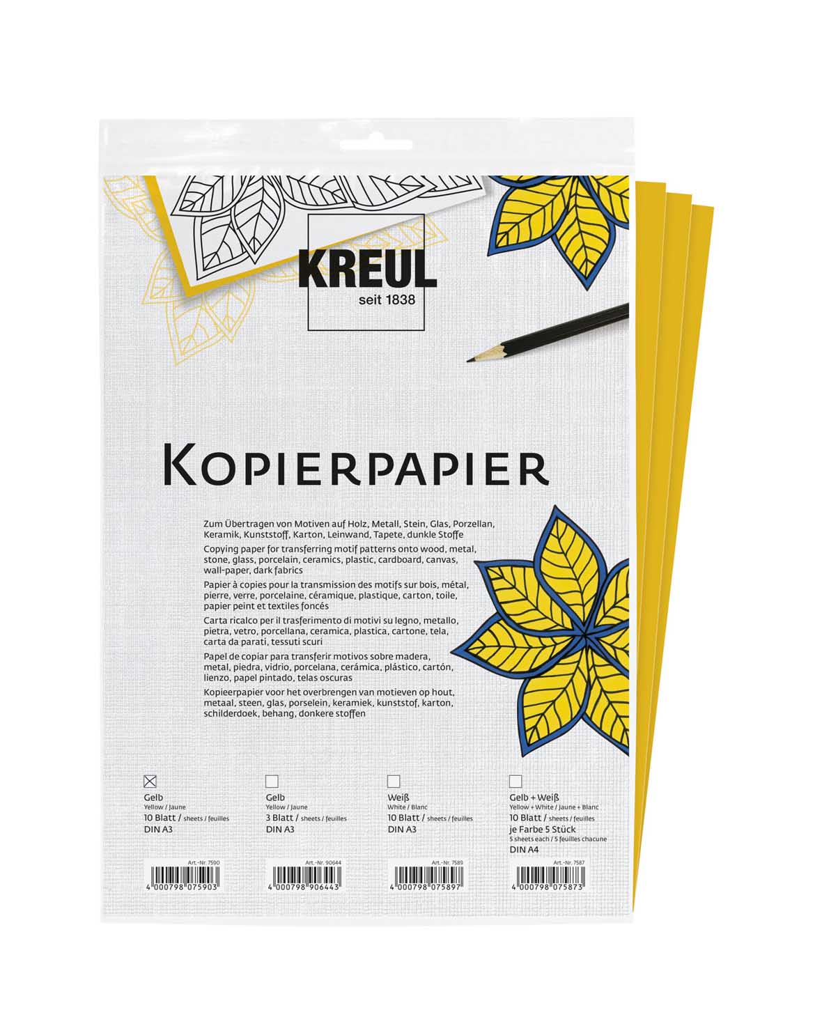 KREUL Papier calque 10 feuilles jaune 30 x 42 cm
