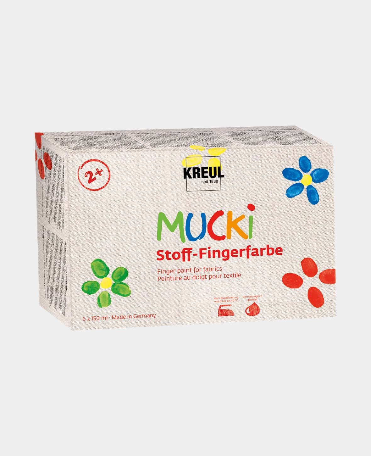 MUCKI Peinture au doigt pour textile, set de 6, 150 ml