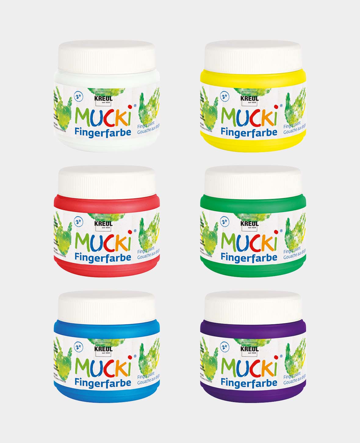 MUCKI Peinture au doigt pour textile, set de 6, 150 ml