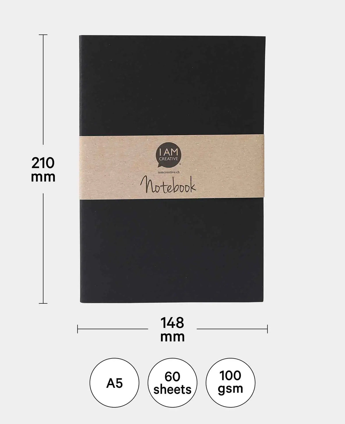 Notebook, A5, squared, Black, 60 sheets