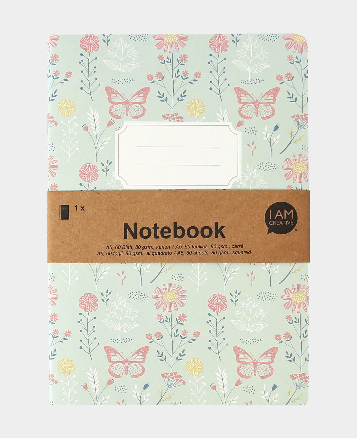 Notizbuch A5, Blumen & Schmetterlinge, 60 Blatt