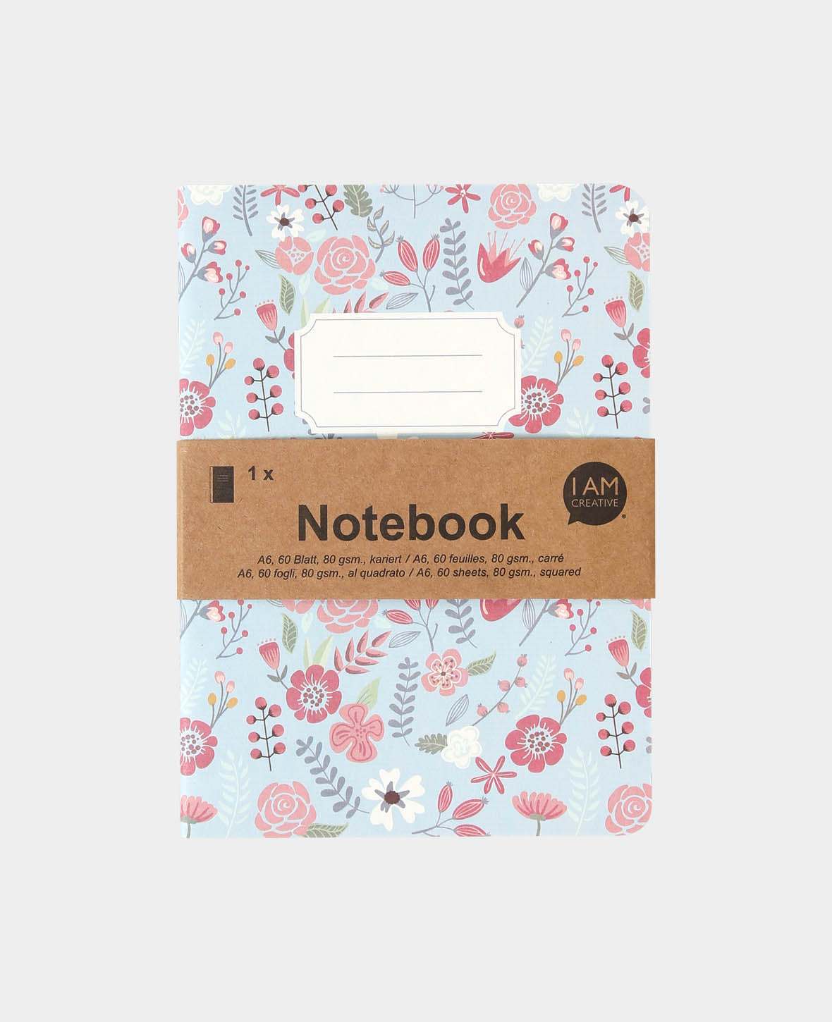 Notebook A6, Hellblau, Blumen, 60 Blatt
