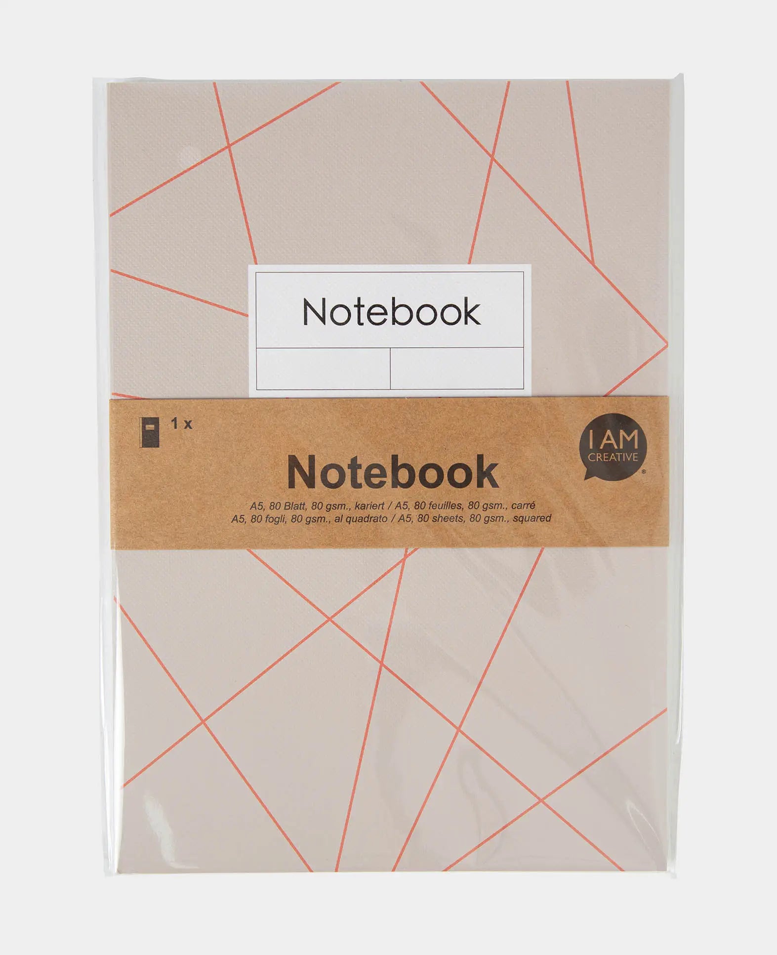 Notizbuch A5, Grau/Rot, 80 Blatt