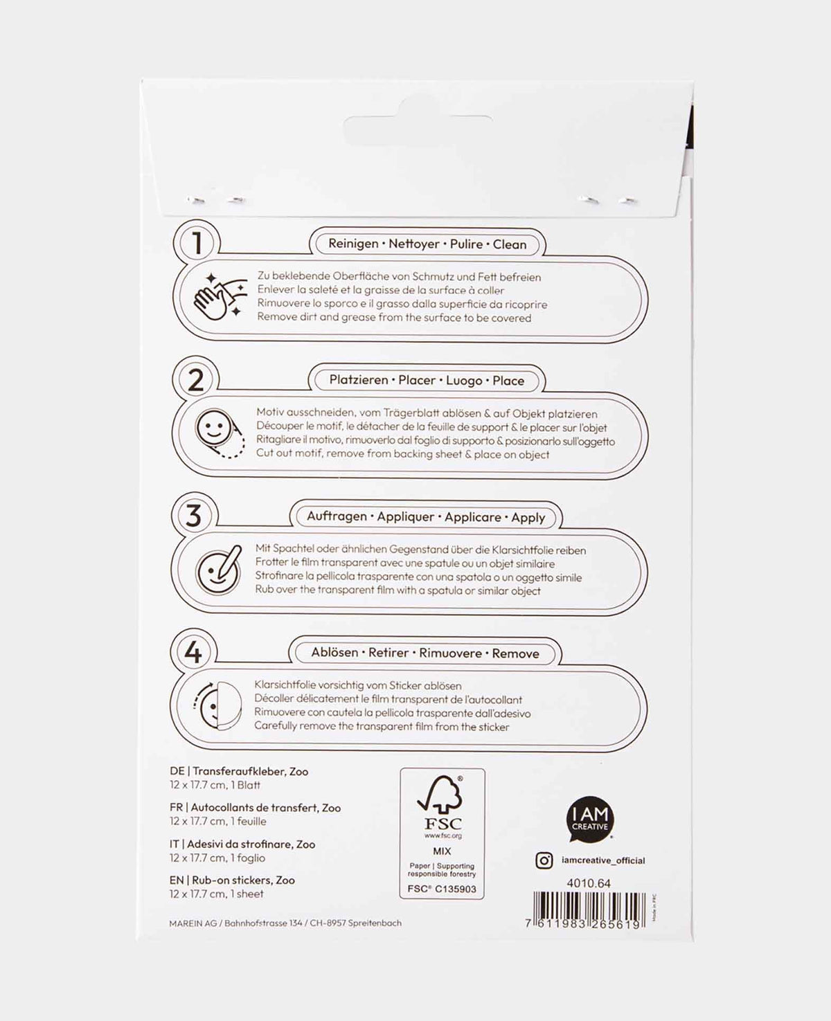 Rub-on Sticker Zoo, Transferaufkleber, 12 x 17.7 cm, 1 Bogen