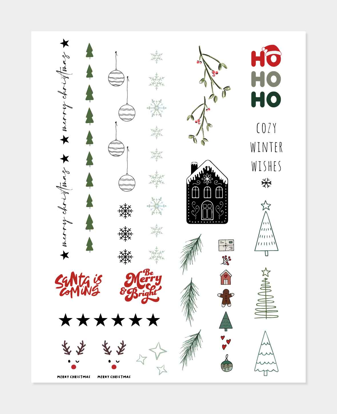 Wasserschiebefolie X-Mas II, A4 (21 x 29,7 cm), Kerzentattoos mit Weihnachtsmotiven, transparent mit Aufdruck