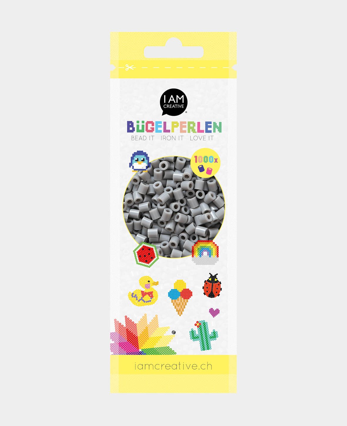 Melty beads in a bag, grey, ø 5 mm, 1,000 pieces