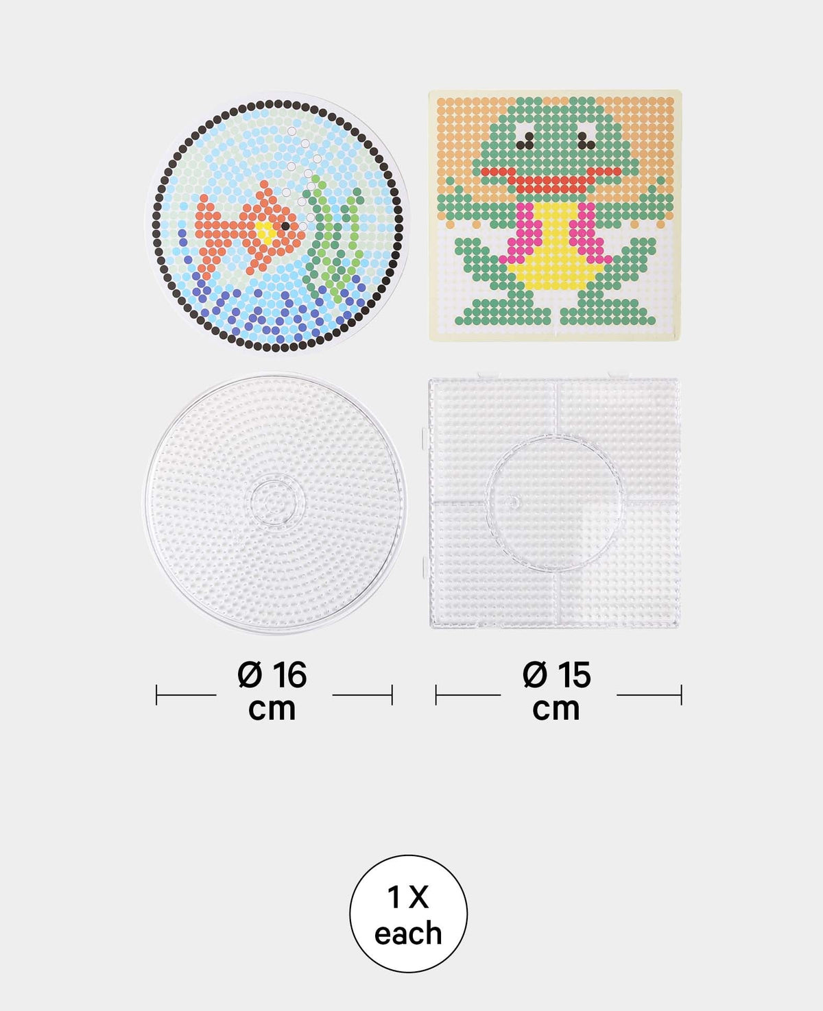 Steckplatten, Kreis und Quadrat, für Bügelperlen, ø 15-16 cm, 2 Motive