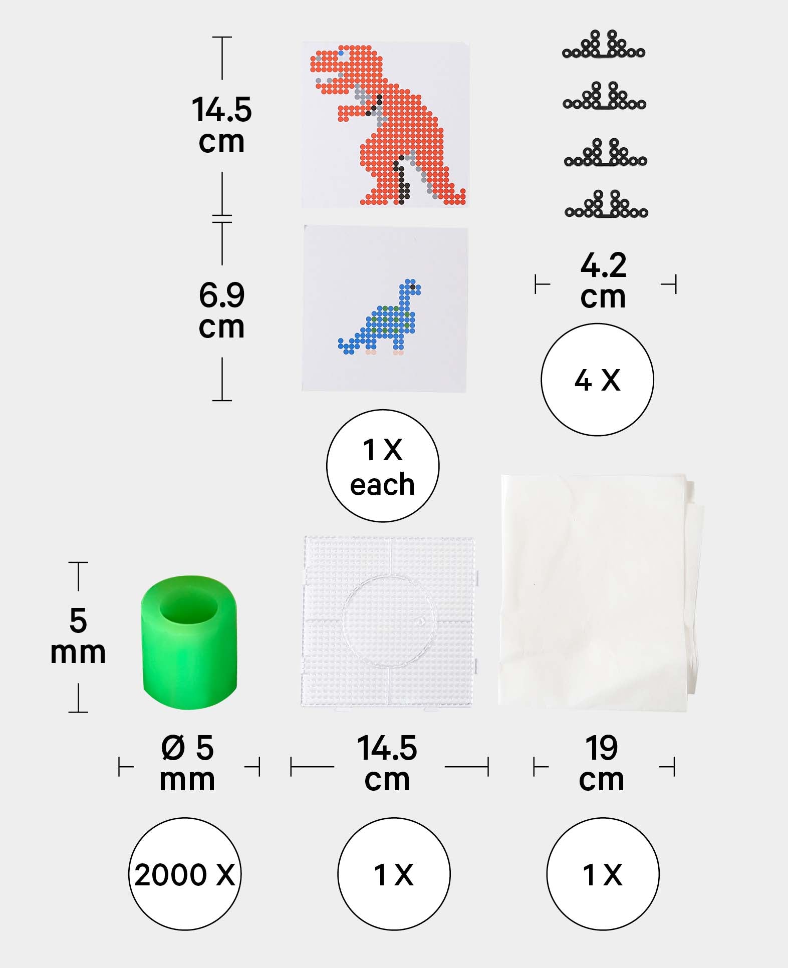 Bügelperlen Set Dino, ø 5 mm, 2'108 teilig