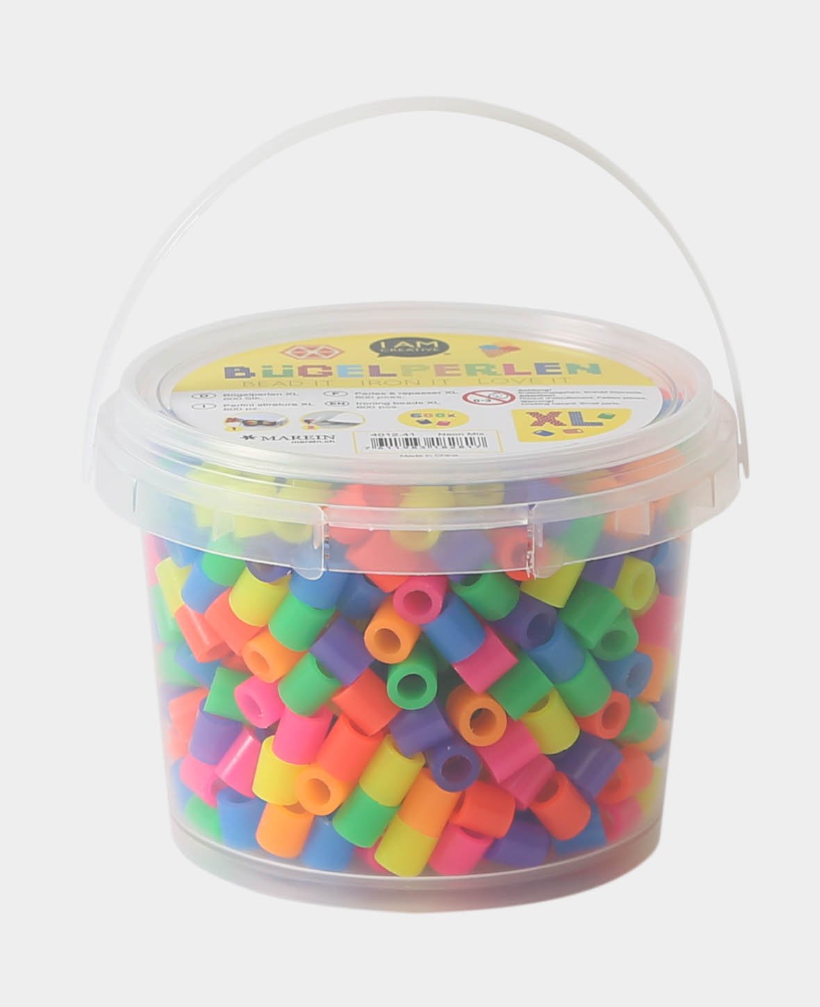 XL Iron-on Beads in Bucket, Neon Mix, ø 9 mm, 600 Pieces