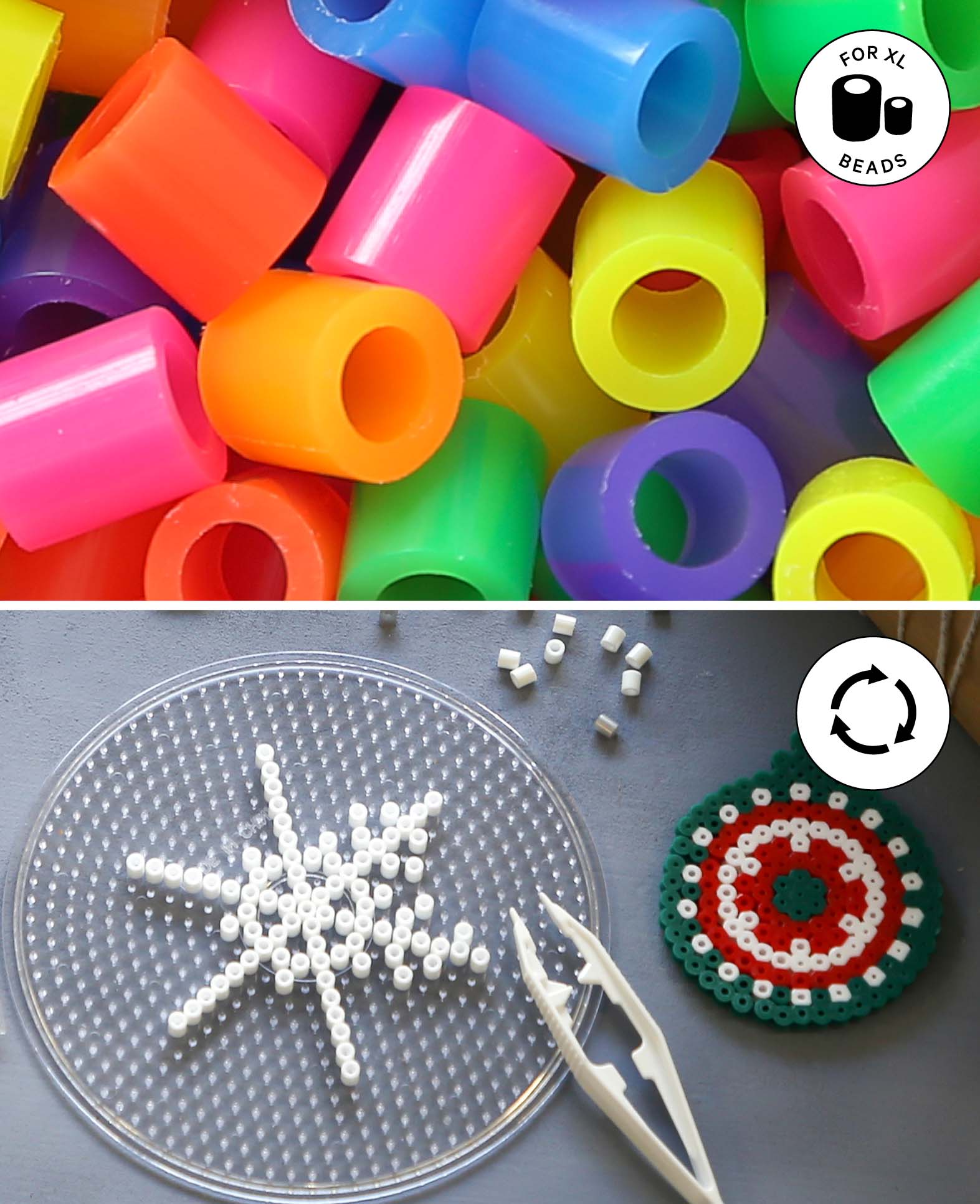 XL Steckplatten Herz & Quadrat, für XL Bügelperlen, ø 15-15.5 cm, 2 Motive