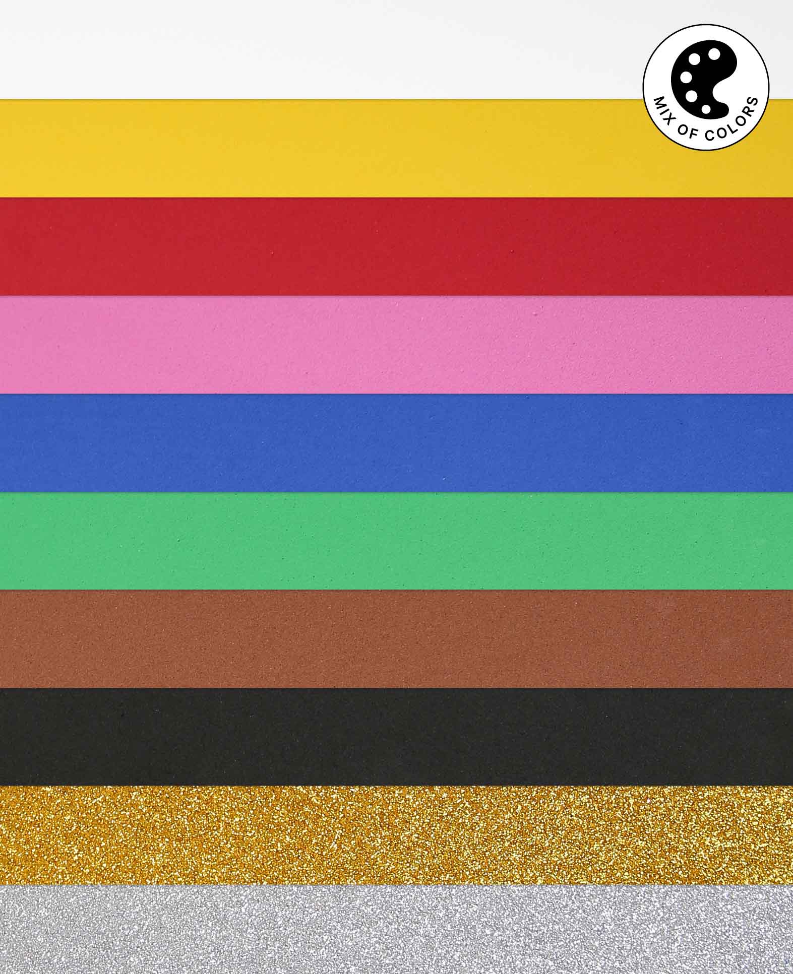 Moosgummi Set, 8 Grundfarben & 2 Glitterfarben, 2mm x 30 x 40 cm
