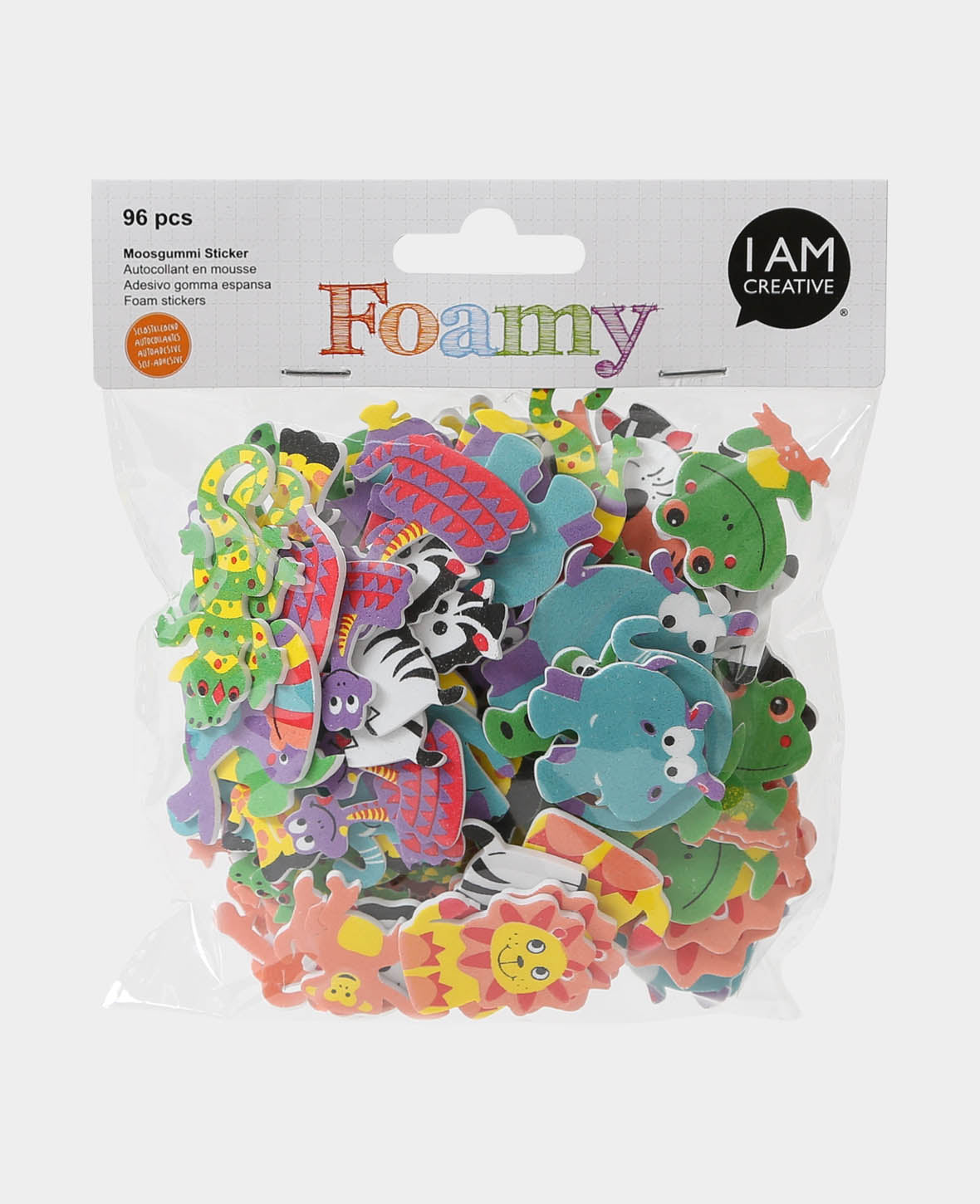 Autocollants animaux de la jungle en mousse, ø 4 cm, 96 pces