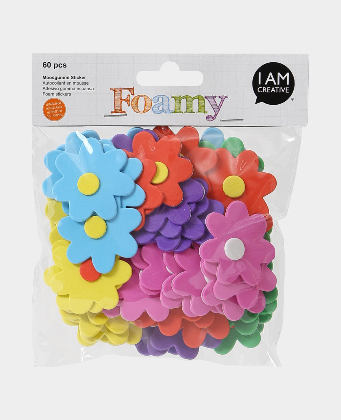 Stickers en mousse fleurs, ø 4,5 cm, 60 p.