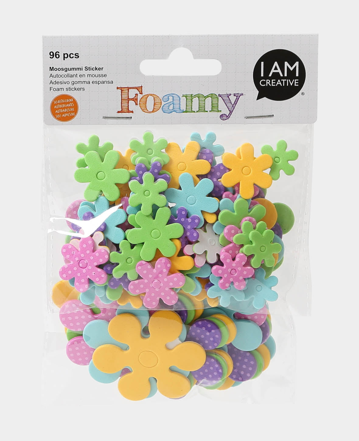 Autocollants en mousse fleurs avec trou, ø 1,3-5 cm, 96 pièces