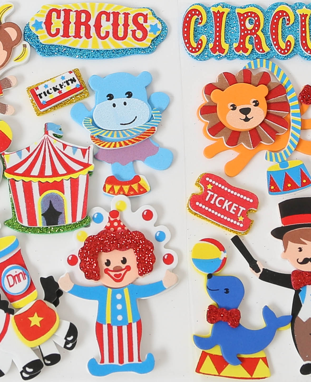 Foam Rubber 3D Circus, with glitter, approx. 2.3-7.5 cm, 18 pcs.