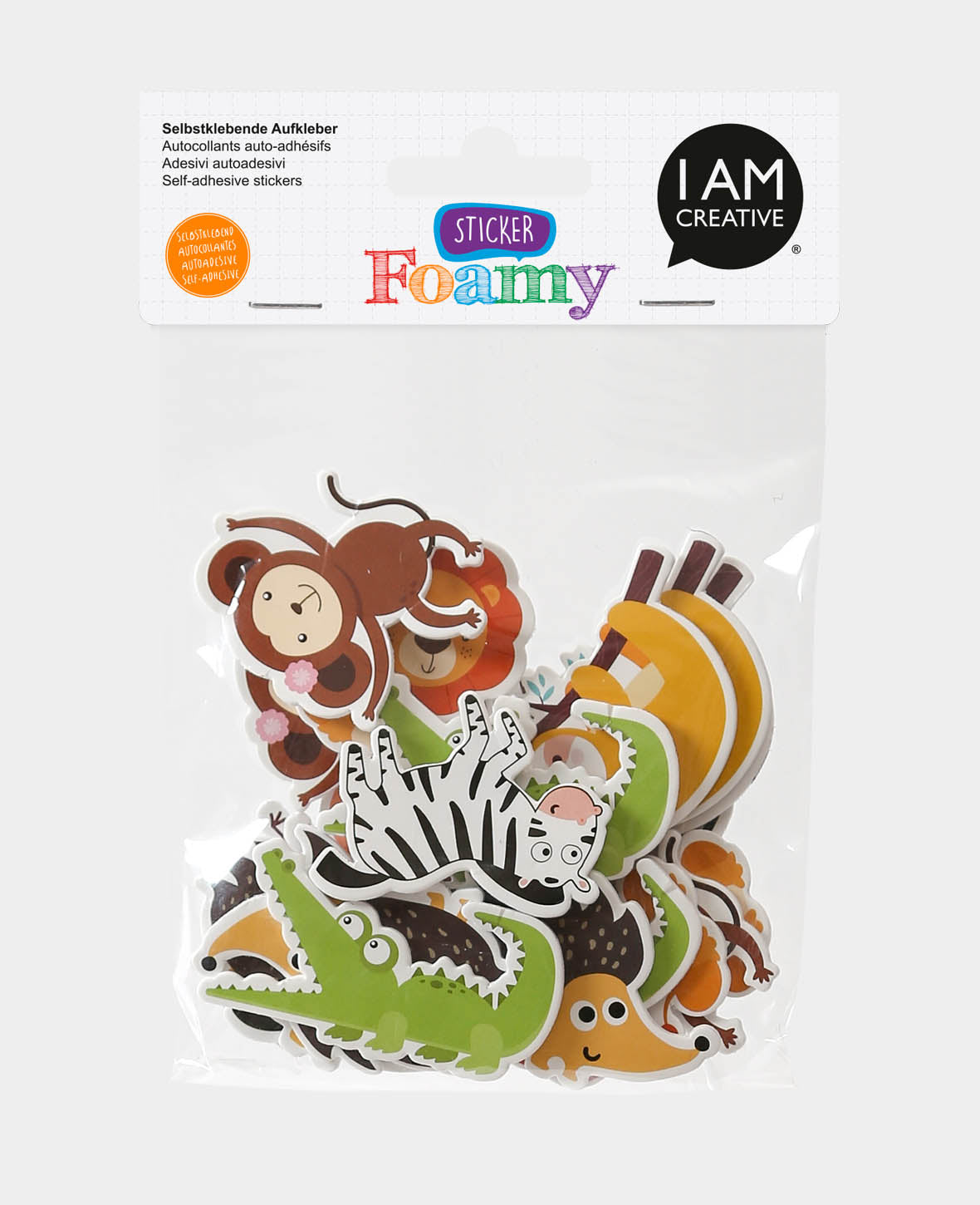 Foam Rubber Jungle Animals, approx. 4 x 4.5 cm, 21 pieces.