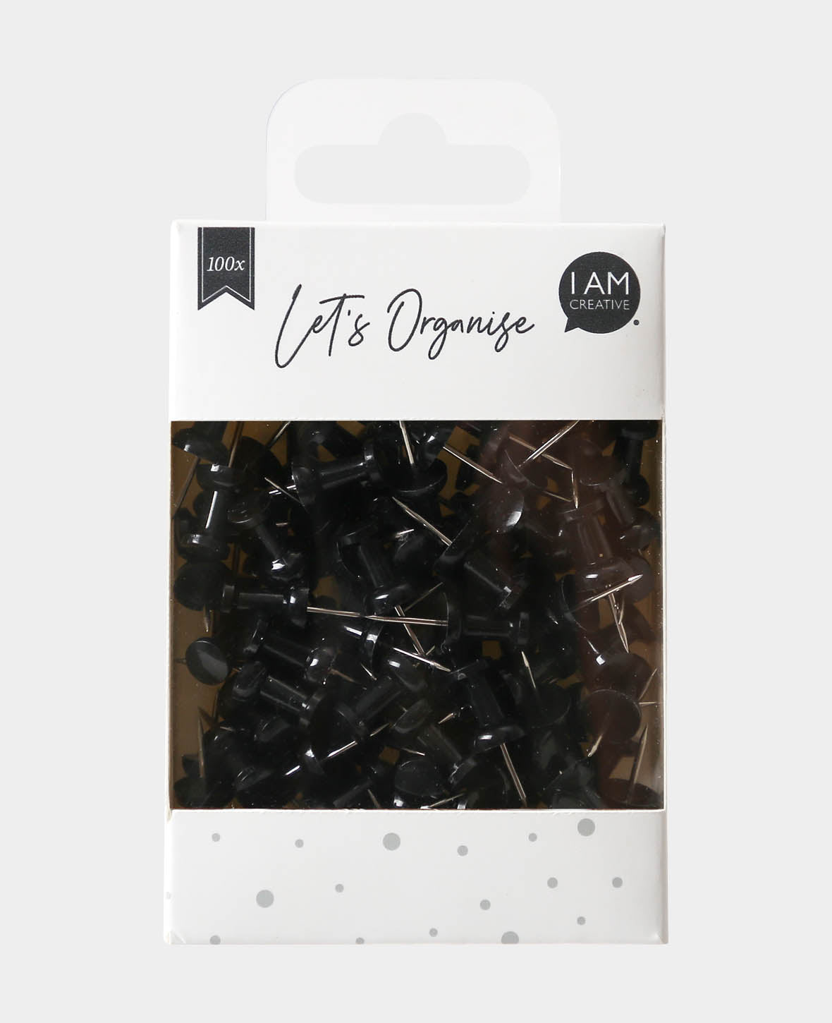 Punaises, avec longue pointe et tête en plastique facile à manipuler pour tableaux d'affichage, Noir, ø 9 x 24 mm, 100 pces.