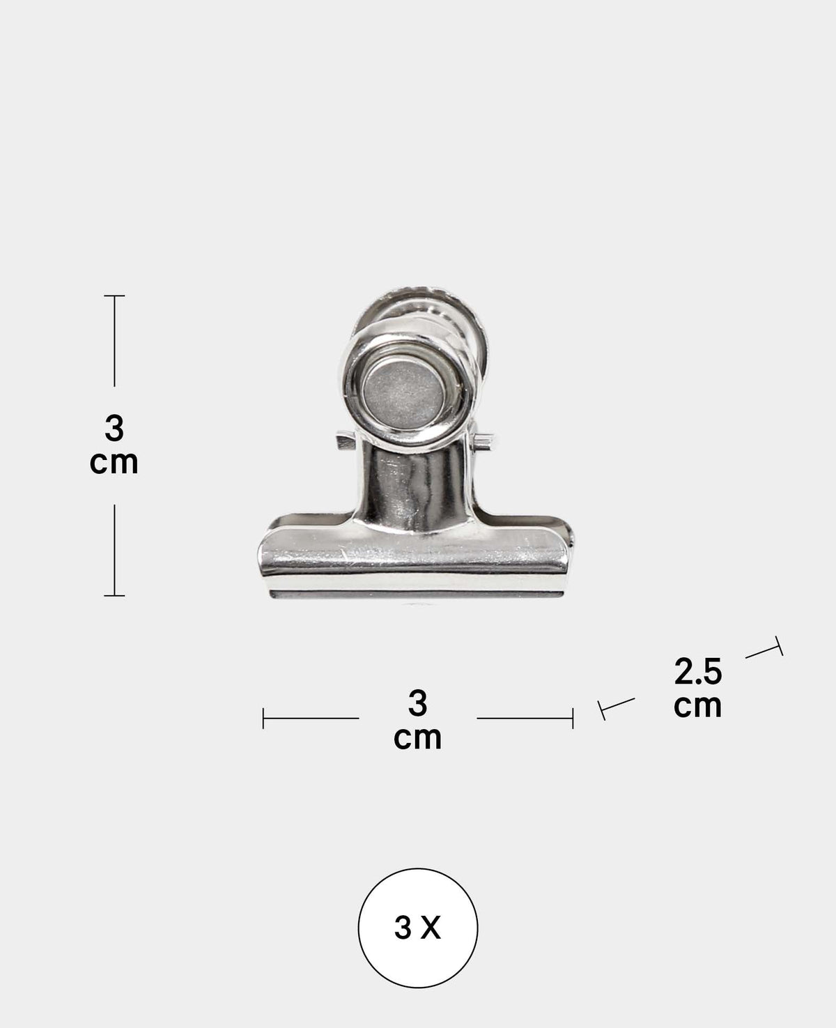 Strong magnets with clip, magnetic clips with good clamping force, silver, 3 x 2.5 x 3 cm, 3 pieces