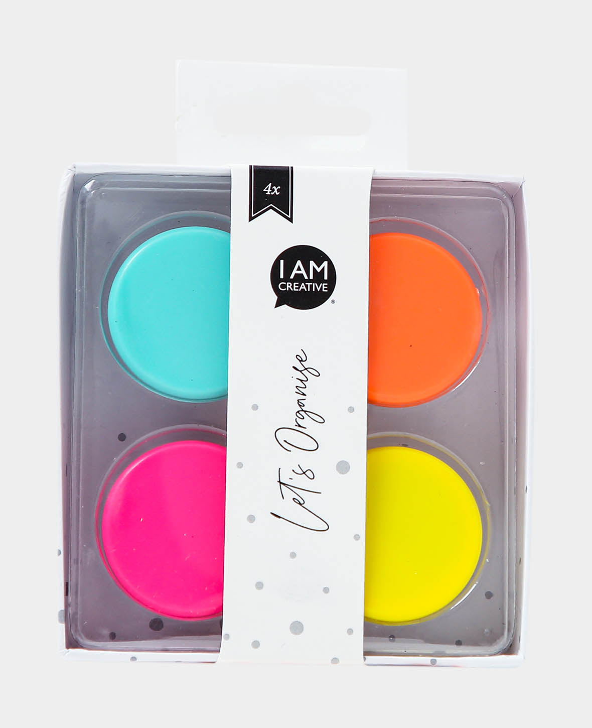 Aimants bouton néon, Aimants ronds, Colorés, ø 3.2 x 0.8 cm, 4 pièces